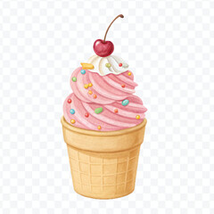realistic 3d Ice cream cone in different style isolated on transparent background	