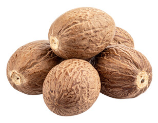  Whole Nutmeg Seeds Isolated on White