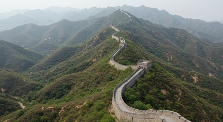 Majestic Great Wall of China winding across a mountainous landscape.
