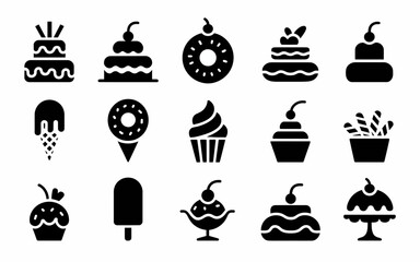 Vector art of black silhouette of various desserts