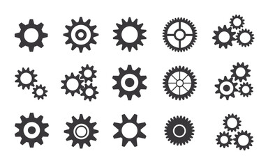 Vector art of set of gear icons for mechanical engineering