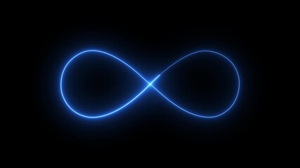 Glowing neon Blue Infinity symbol icon Animation on Black Background. infinity icon animation. Glowing infinity loop, neon energy flow in darkness. Eternity concept. Mathematical symbol of science. - Powered by Adobe