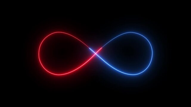 Glowing neon Infinity symbol icon Animation on Black Background. infinity icon animation. Glowing infinity loop, neon energy flow in darkness. Eternity concept. Mathematical symbol of science.