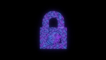 glowing neon Digital fingerprint padlock icon security system on a black background. fingerprint padlock icon animation. Futuristic cybersecurity animation highlights identity, privacy, protection.  - Powered by Adobe