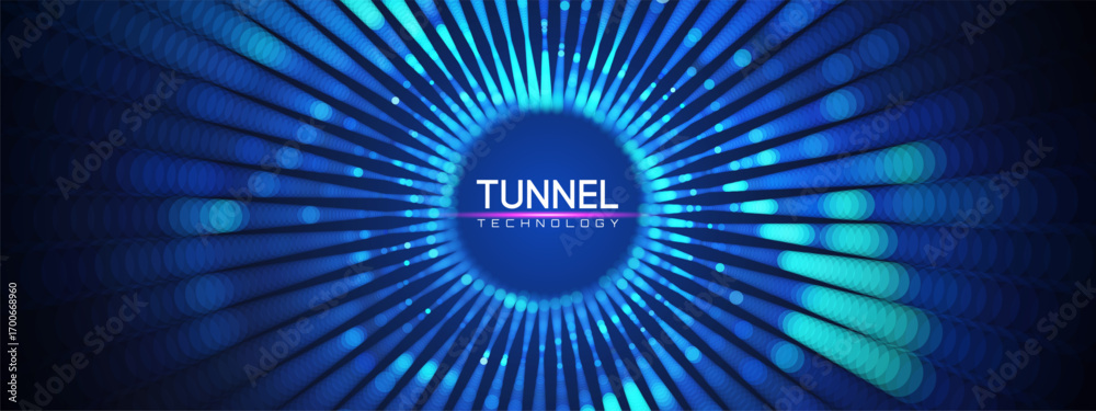 Wall mural quantum background tunnel with abstract portal and ai wormhole for dot tech or space cyber illustrat