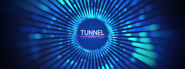 Fototapeta premium Quantum background tunnel with abstract portal and AI wormhole for dot tech or space cyber illustration. Technology code vector and line matrix with pattern graphic and hole science design.