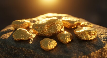 Gold nuggets on rock surface