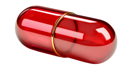 Red glossy gel capsule isolated on white background. 