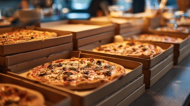 Pizza boxes ready for delivery