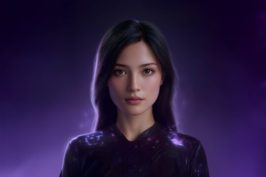 Hyperrealistic closeup portrait of young woman with subtle glowing circuitry patterns beneath skin - Powered by Adobe