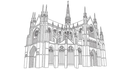 Fototapeta premium Architectural line art depicting a majestic cathedral with detailed gothic style elements