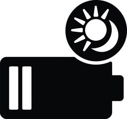 Illustrative Depiction of Battery Icon with Sun and Moon Iconography Juxtaposed Symbolizing Day and Night Power Optimization with High Battery Percentage