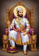 Chhatrapati Shivaji Maharaj, the Great Maratha Emperor, Seated on a Golden Throne