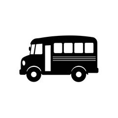 Silhouette of a small school bus icon art on transparent background