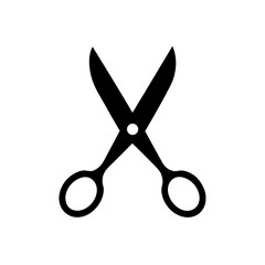 Silhouette of open black cutting scissors on transparent background
