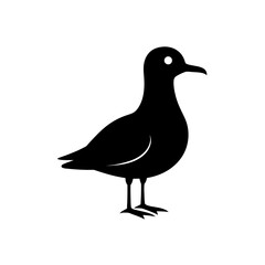 Silhouette of a standing seagull facing right on transparent background