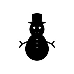 Silhouette of a simple cartoon snowman art on transparent background