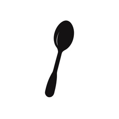 Simple black silhouette of a spoon item on transparent background