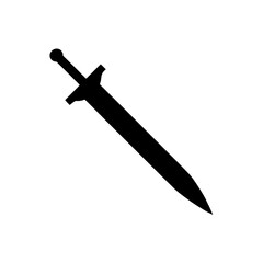 Simple black silhouette of a long sword on transparent background