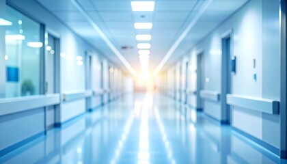 Obraz premium Hospital corridor with bright lights and clean environment.