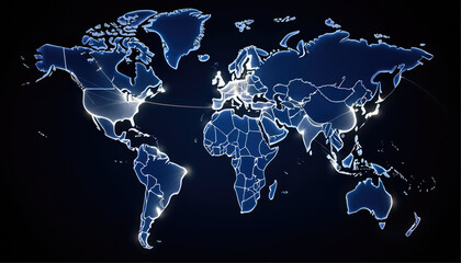 Digital world map on black background