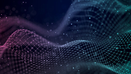 Futuristic abstract mesh. Wave with the connection of dots and lines. 3D rendering.