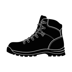 Black hiking boot silhouette with white stitching detail