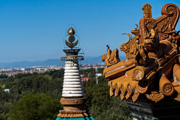  Tower of Fragrance of Buddha, Summer Palace, Beijing, China. Chinese characters say 'Buddha Fragrance Tower'