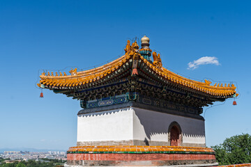  Tower of Fragrance of Buddha, Summer Palace, Beijing, China. Chinese characters say 'Buddha...
