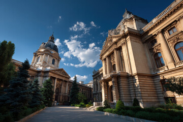Obraz premium breathtaking view of monumental buildings in european capital under clear blue sky