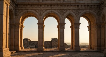 Naklejka premium Ancient arches, sunlit columns, historic site