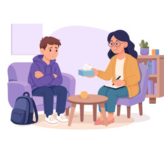 Vector illustration teenager at a psychologist's appointment. Psychology.