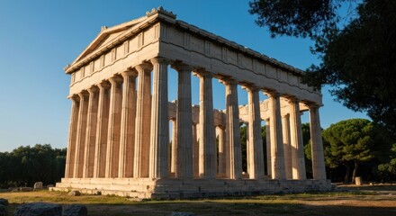 Obraz premium Ancient temple ruins, sunlit columns
