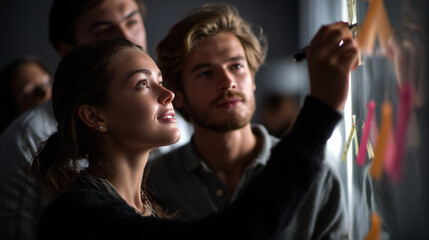 Creative Brainstorming with Group Analyzing Ideas on Sticky Notes