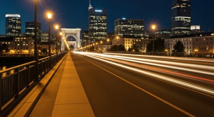 Fototapeta premium City bridge at night, traffic trails