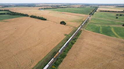 Aerial View of a Freight Train Crossing Missouri