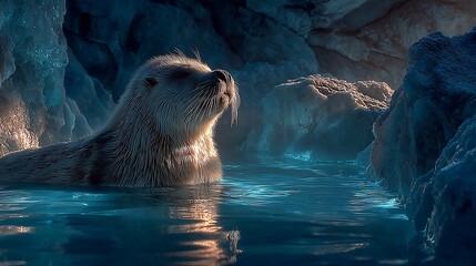 Obraz premium Seal glowing with reflections of radiant ice high resolution picture