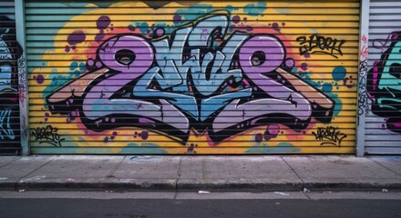 Obraz premium Colorful graffiti art on a metal roller shutter door