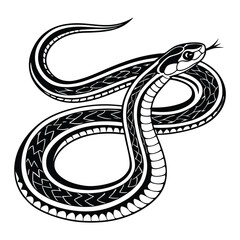 Fototapeta premium Coiled Snake with Intricate Black and White Pattern A Striking Reptilian Design Featuring Detailed Markings and a Dynamic Composition