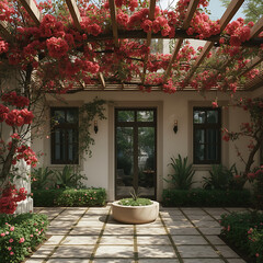 The room features a small, open, red abanico in the center, surrounded by biombos and a small mesita in the middle of the room.