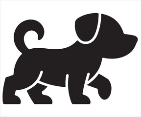 Silhouette of puppy dog vector illustration, black outline cute pet animal design symbolizing domestic canine, friendship, loyalty, playful nature, family companion, veterinary theme, minimal cartoon 