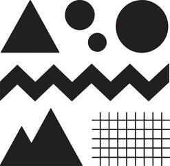 Abstract Geometric Pattern with Triangles, Circles, Zigzags, and Grid on Transparent Backdrop