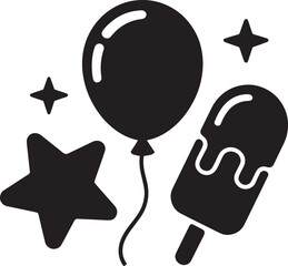 Celebration Icons Featuring Balloon, Star, and Ice Cream for Festive and Joyful Designs