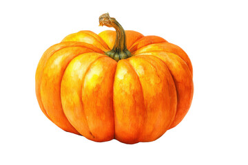 Watercolor halloween ripe pumpkin isolated on transparent background with vibrant orange color