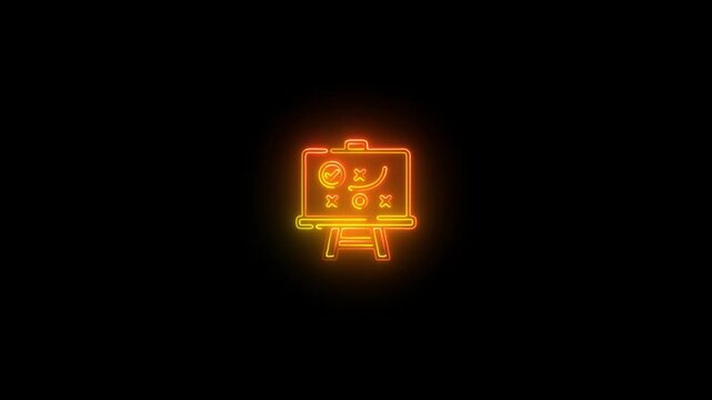 Orange Neon Strategy Board Icon with Game Plan and Tic Tac Toe check mark