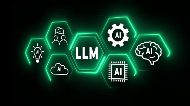 Artificial intelligence and large language models (LLM)  concept on the transparent background. Innovation in machine learning and digital transformation. Motion graphics of large language model idea.
