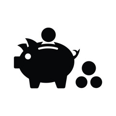 Black silhouette of a piggy bank with coins