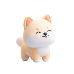An adorable Japanese cartoon dog with a big smile on its face. The dog is standing on a white background.