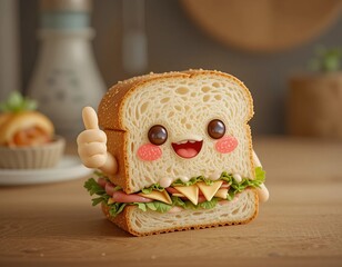 Cute cartoon sandwich with thumbs up giving a positive vibe for food advertisement and branding