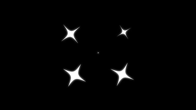 Sparkle stars shine animated effect, sparkle blink shine stars looping, white cartoon, flat, vector, doodles style stars blinking Twinkling star motion graphics on black screen background. 4k video